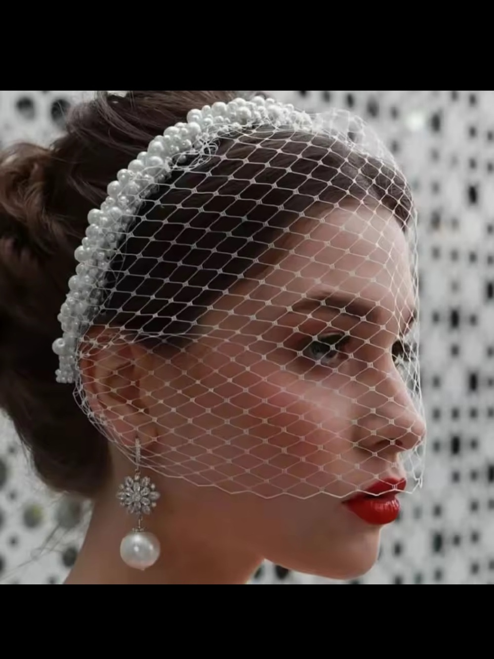 Pearl Beaded Veil Headband - White